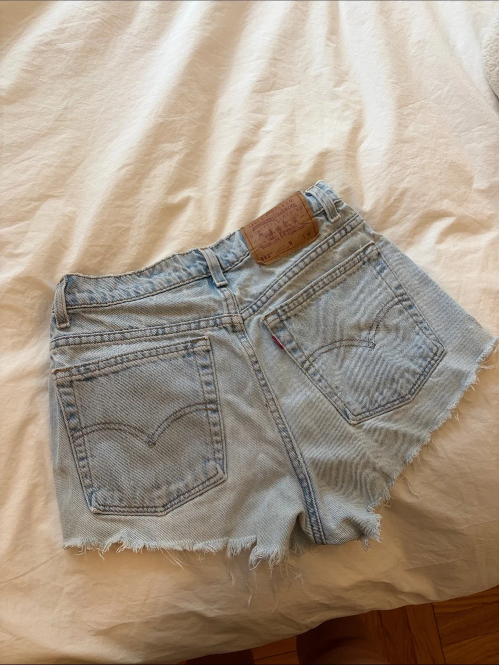Levi's Light Blue High-Rise Frayed Hem Denim Shorts